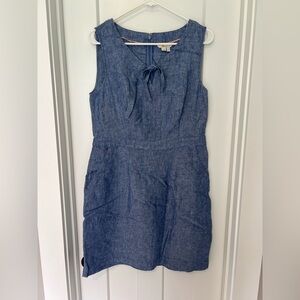 Boden: Linen Blue Sleeveless Shift Dress with Bow Detail: Size US 8 Regular
